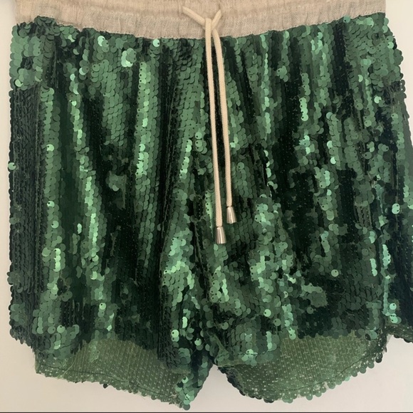 Zara Matte Green Sequin Shorts Small - Picture 4 of 10